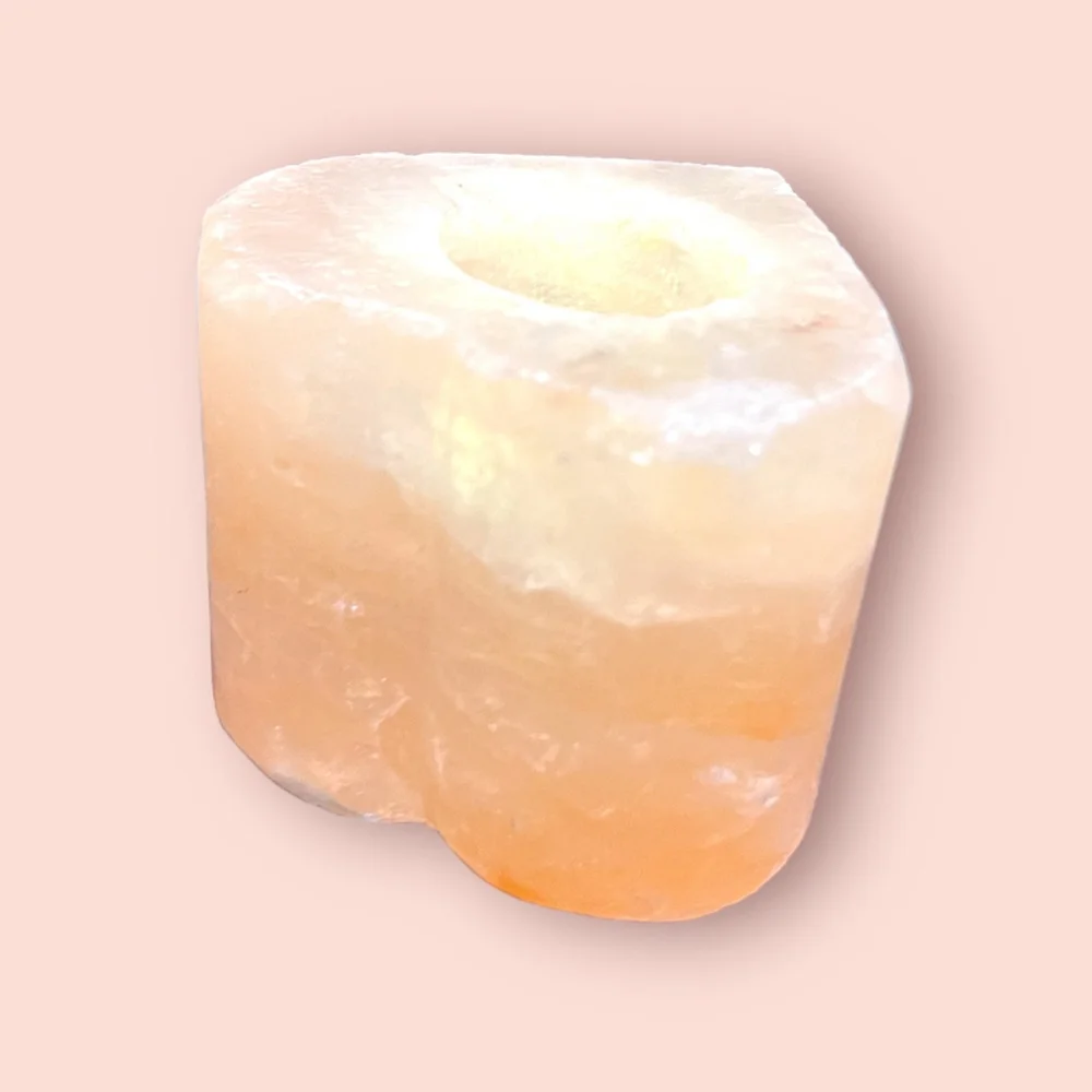 Peach Heart Spa Gift Himalayan Salt Candle Holder BOHO Decor Votive Salt Candle